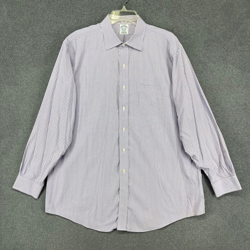Brooks Brothers Dress Shirt Mens 17.5 34 Purple Regent Non-Iron Supima Cotton
